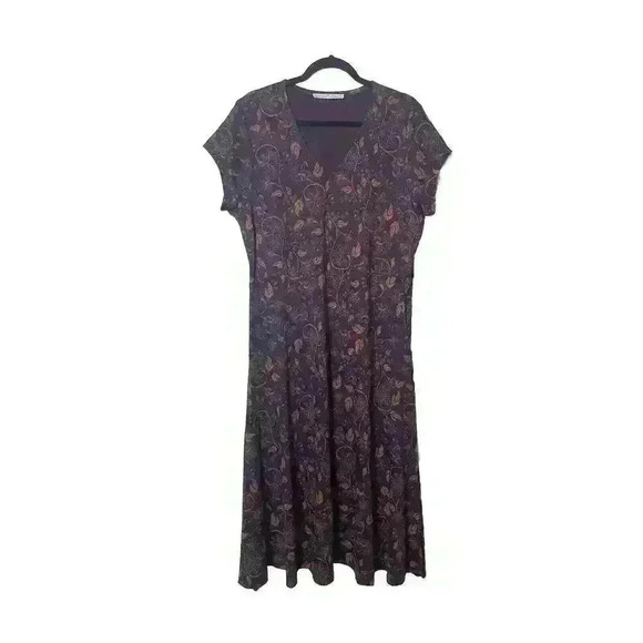 Peruvian Connection Sz XL Leaves Autumn Fall Maxi Flowy Boho Dress Pockets - Picture 1 of 8